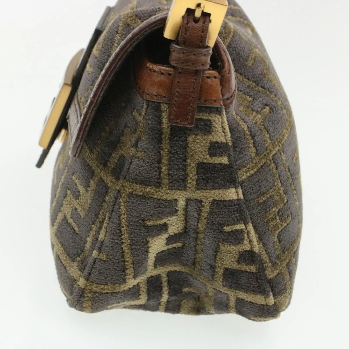 FENDI Mamma Baguette Zucca Canvas Shoulder Bag freeze Black Brown Auth am154b