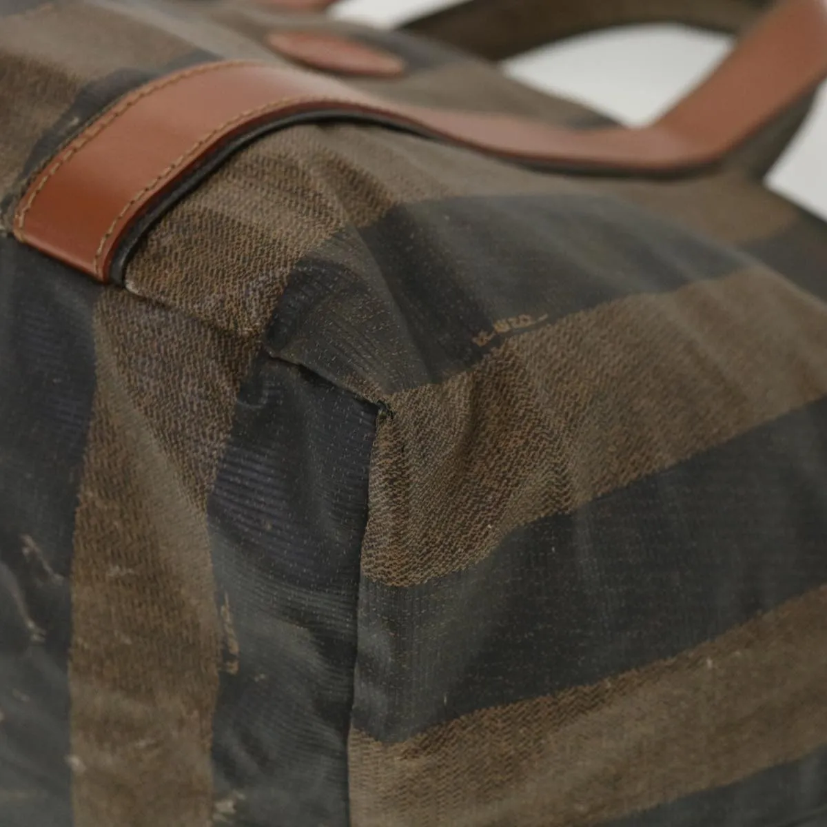 FENDI Pecan Canvas Hand Bag Nylon Black Brown  ti988
