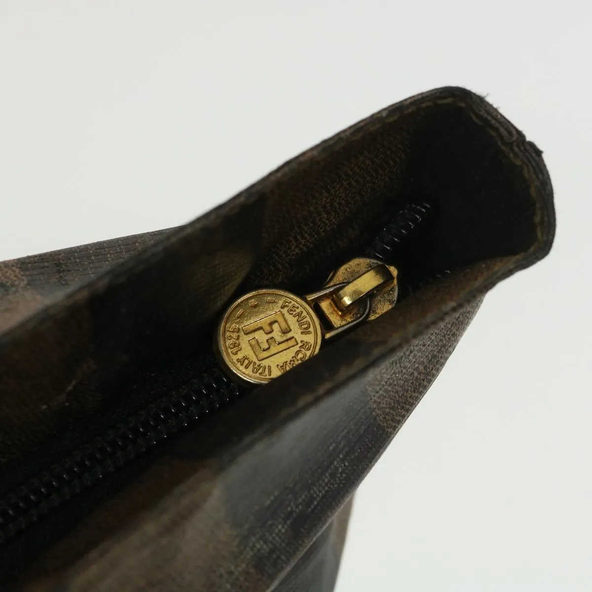 FENDI Pecan Canvas Hand Bag Nylon Black Brown  ti988