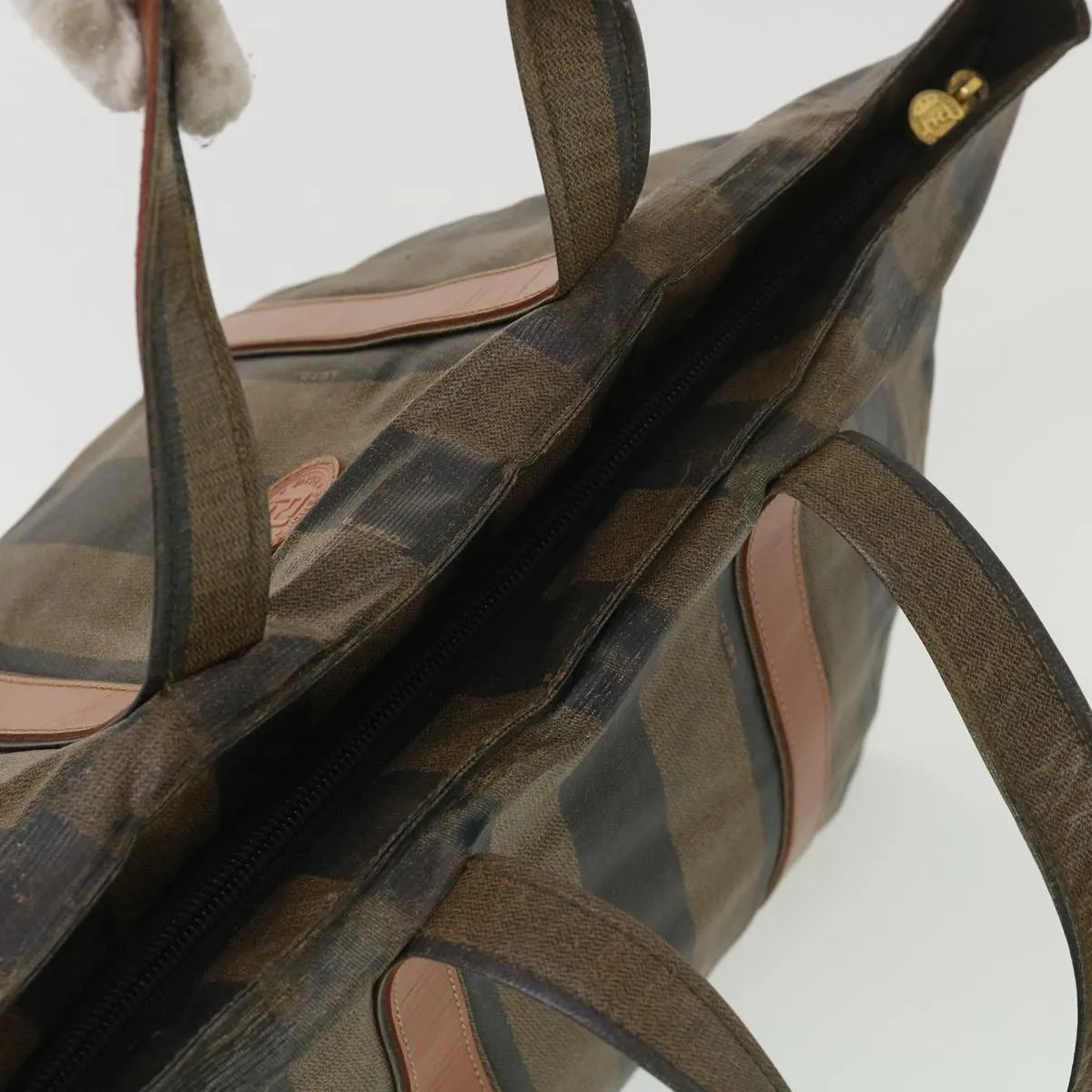 FENDI Pecan Canvas Hand Bag Nylon Black Brown  ti988