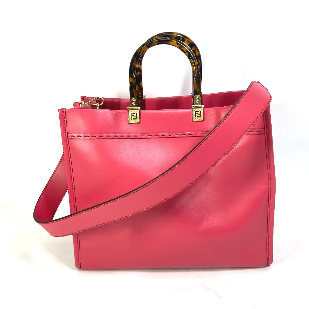 FENDI Tote Bag 8BH386 leather pink Shoulder Bag Sunshine shopper Women Used