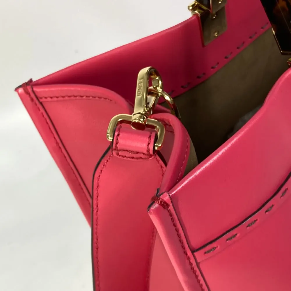 FENDI Tote Bag 8BH386 leather pink Shoulder Bag Sunshine shopper Women Used