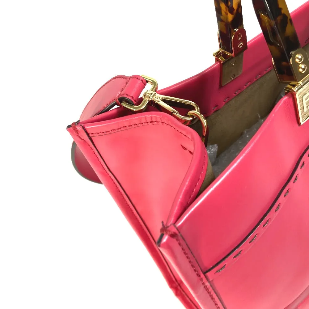 FENDI Tote Bag 8BH386 leather pink Shoulder Bag Sunshine shopper Women Used