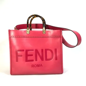 FENDI Tote Bag 8BH386 leather pink Shoulder Bag Sunshine shopper Women Used