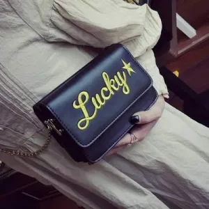 Flap Lucky Embroidered Crossbody Bag - Black