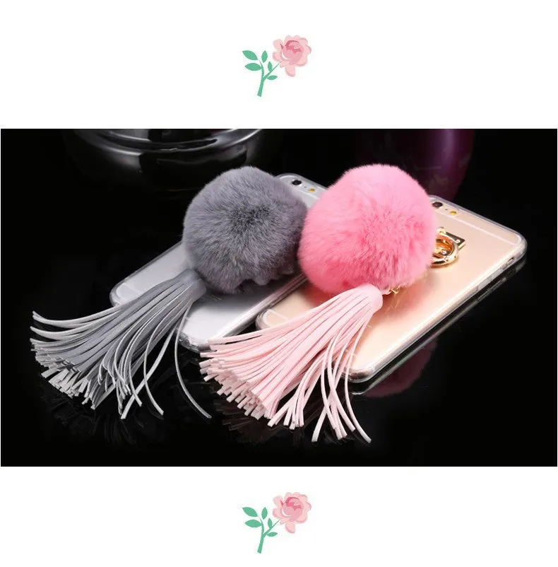 For iphone 6 6s / Plus Case Fundas Rabbit Fur Ball Tassels Metal Ring Cases Soft TPU   Hard PC Girly Coque Cover For Iphone6 I6