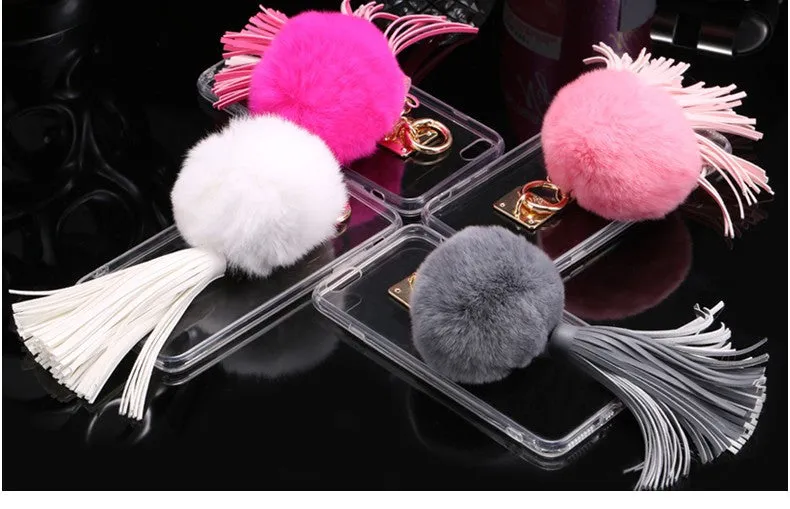 For iphone 6 6s / Plus Case Fundas Rabbit Fur Ball Tassels Metal Ring Cases Soft TPU   Hard PC Girly Coque Cover For Iphone6 I6