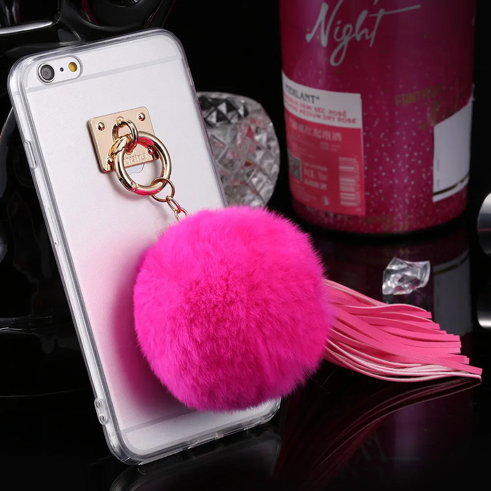 For iphone 6 6s / Plus Case Fundas Rabbit Fur Ball Tassels Metal Ring Cases Soft TPU   Hard PC Girly Coque Cover For Iphone6 I6