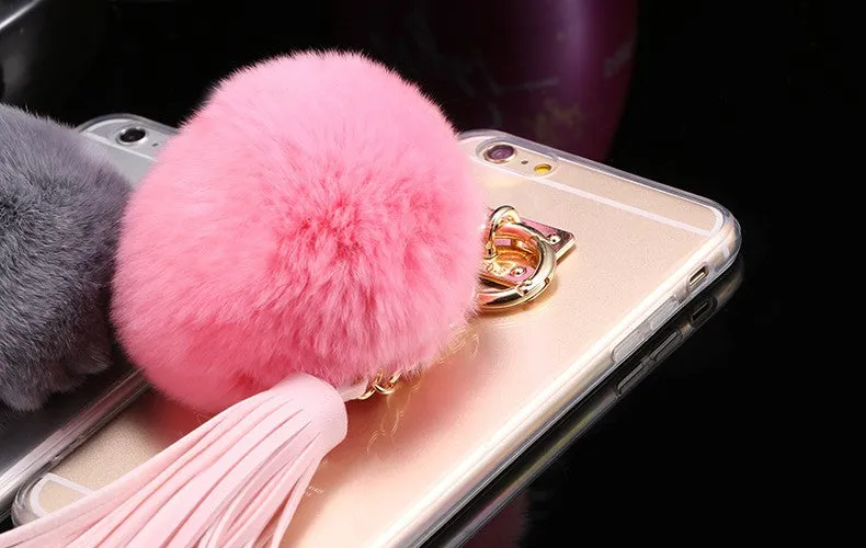 For iphone 6 6s / Plus Case Fundas Rabbit Fur Ball Tassels Metal Ring Cases Soft TPU   Hard PC Girly Coque Cover For Iphone6 I6