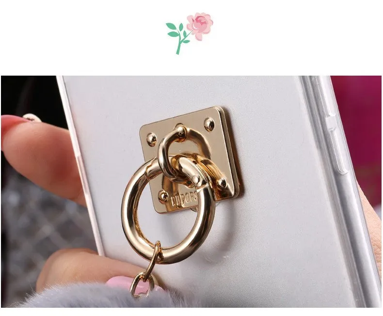 For iphone 6 6s / Plus Case Fundas Rabbit Fur Ball Tassels Metal Ring Cases Soft TPU   Hard PC Girly Coque Cover For Iphone6 I6