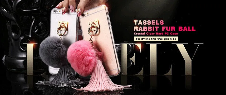 For iphone 6 6s / Plus Case Fundas Rabbit Fur Ball Tassels Metal Ring Cases Soft TPU   Hard PC Girly Coque Cover For Iphone6 I6