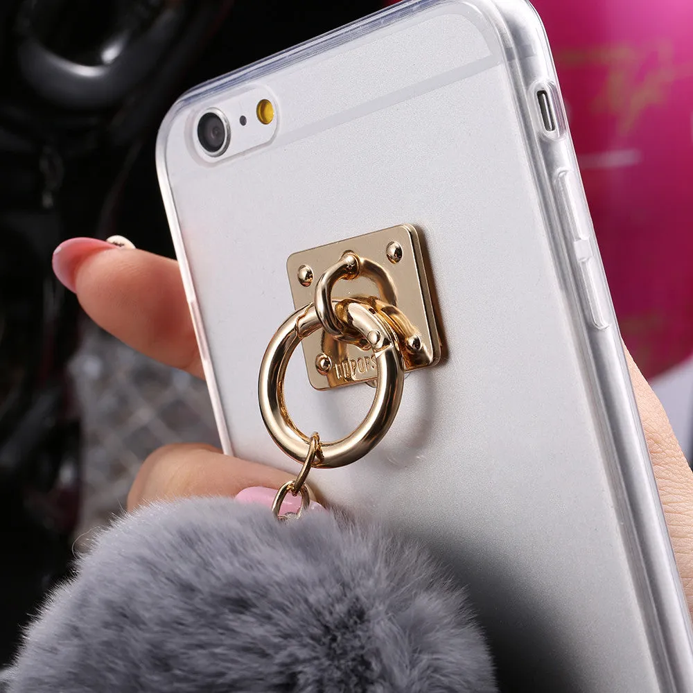 For iphone 6 6s / Plus Case Fundas Rabbit Fur Ball Tassels Metal Ring Cases Soft TPU   Hard PC Girly Coque Cover For Iphone6 I6