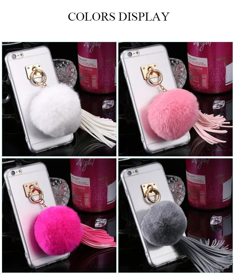 For iphone 6 6s / Plus Case Fundas Rabbit Fur Ball Tassels Metal Ring Cases Soft TPU   Hard PC Girly Coque Cover For Iphone6 I6