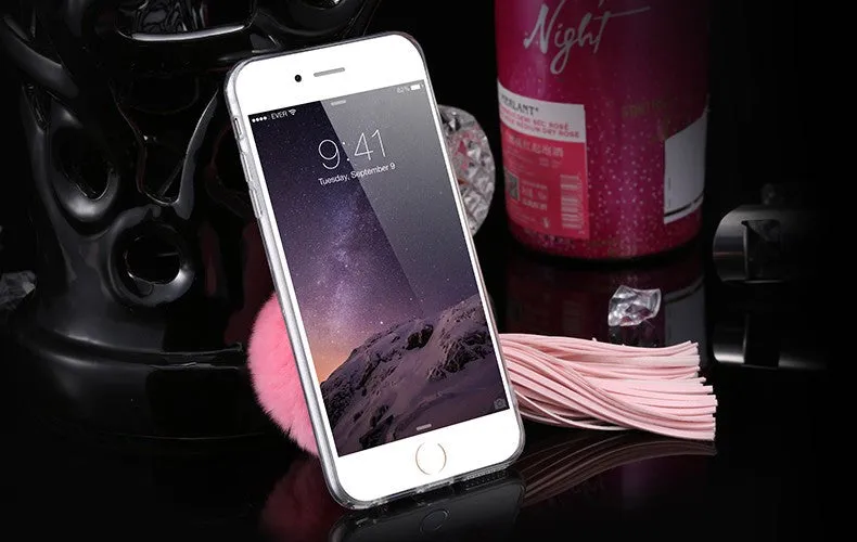 For iphone 6 6s / Plus Case Fundas Rabbit Fur Ball Tassels Metal Ring Cases Soft TPU   Hard PC Girly Coque Cover For Iphone6 I6