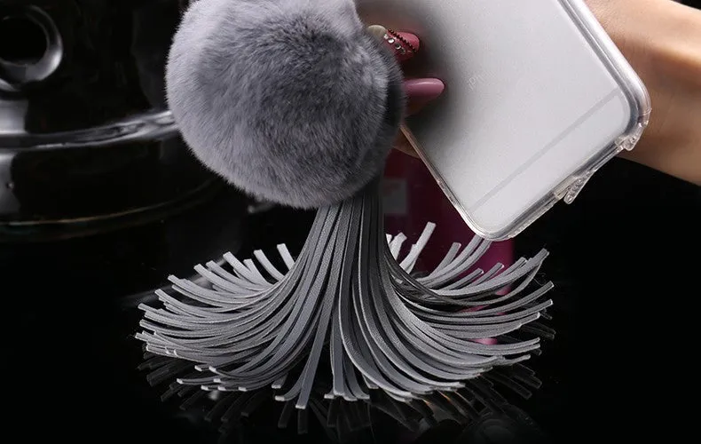 For iphone 6 6s / Plus Case Fundas Rabbit Fur Ball Tassels Metal Ring Cases Soft TPU   Hard PC Girly Coque Cover For Iphone6 I6