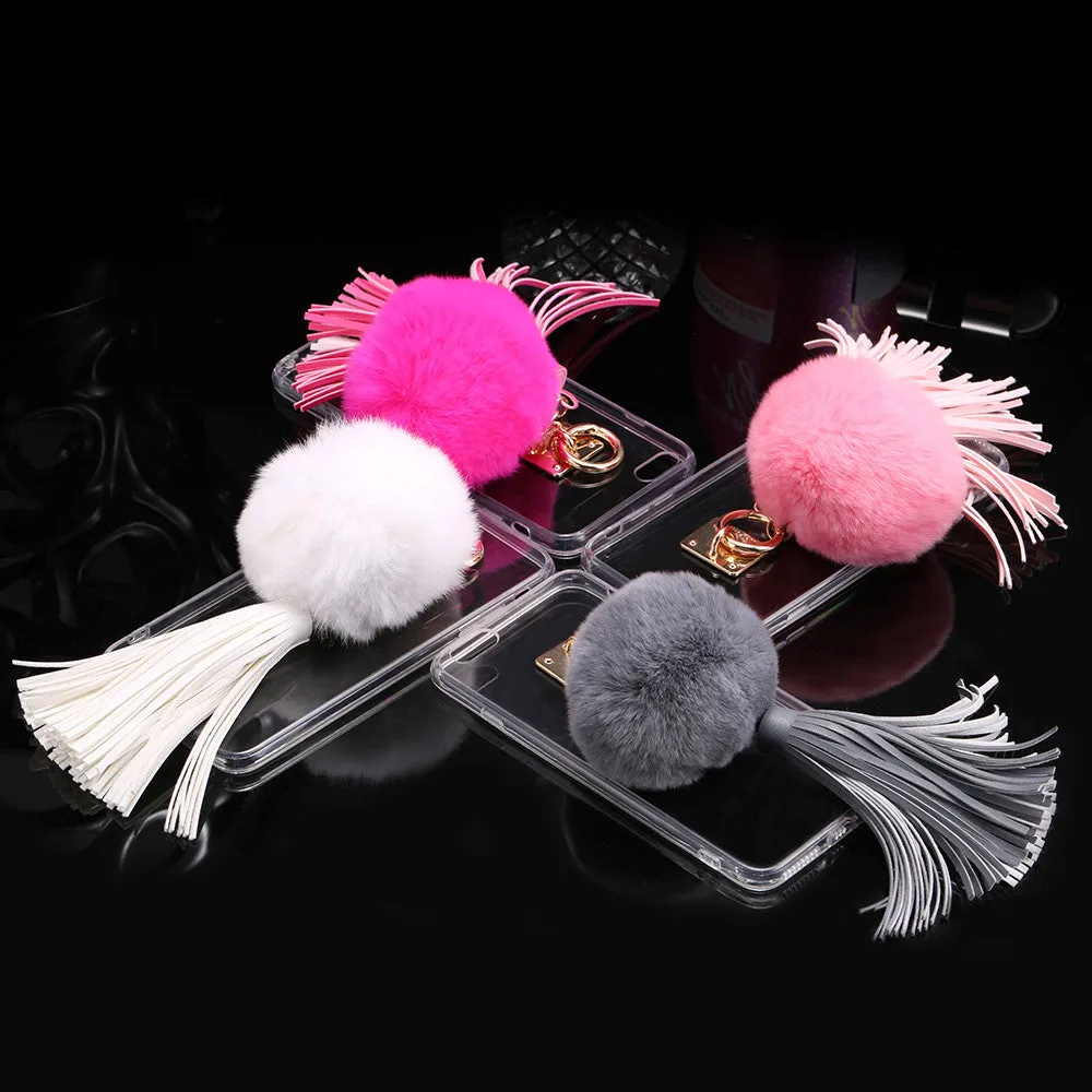 For iphone 6 6s / Plus Case Fundas Rabbit Fur Ball Tassels Metal Ring Cases Soft TPU   Hard PC Girly Coque Cover For Iphone6 I6