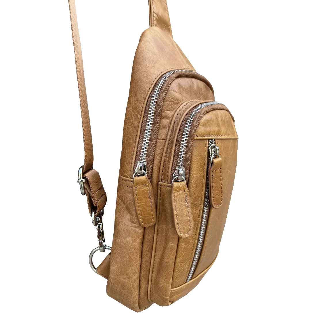 Geniune Leather Sling Bag - Light Brown