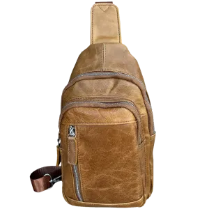 Geniune Leather Sling Bag - Light Brown