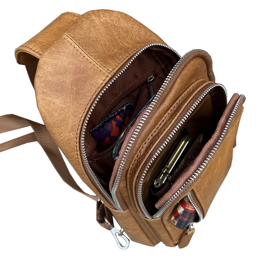 Geniune Leather Sling Bag - Light Brown