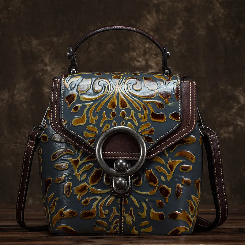 Genuine Leather Vintage style Embossed Shoulder Bag