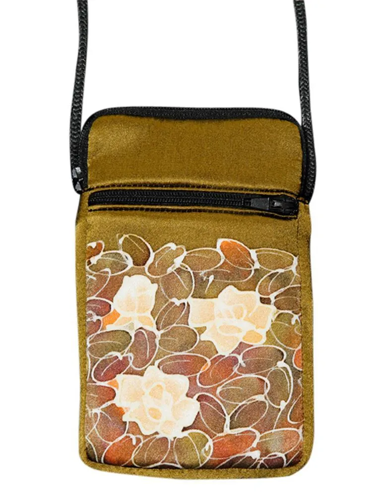 Hand-Painted Silk Cell Phone Mini-Purse - Mono Flower