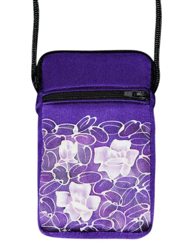 Hand-Painted Silk Cell Phone Mini-Purse - Mono Flower
