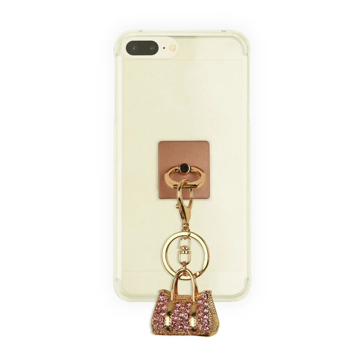 iOrigin Ring Grip/ Kick Stand   Gold Bag with Acrylic Pink Diamonds Key Chain for Mobile Phones & Tablets
