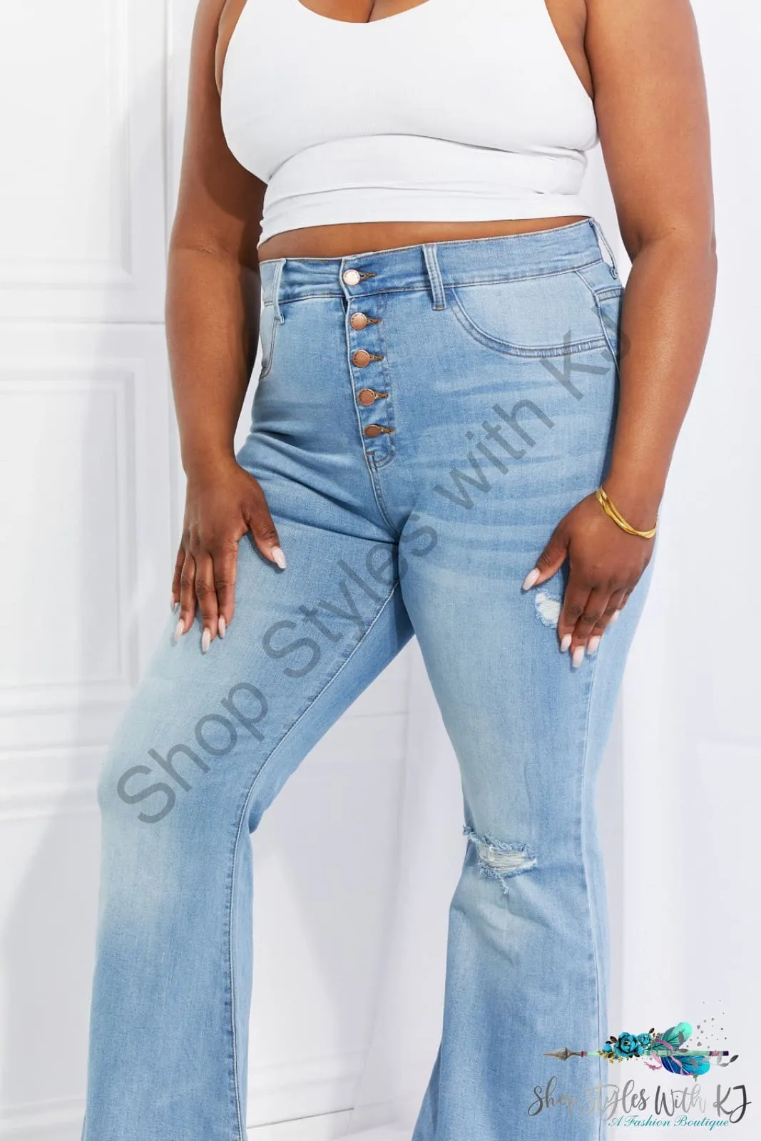 Jess High Rise Button Flare Jeans