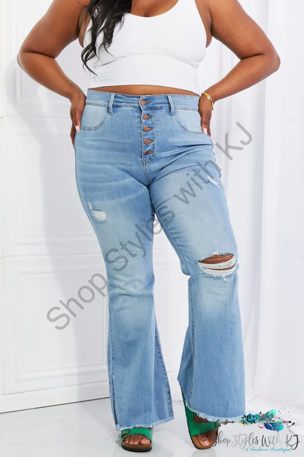Jess High Rise Button Flare Jeans