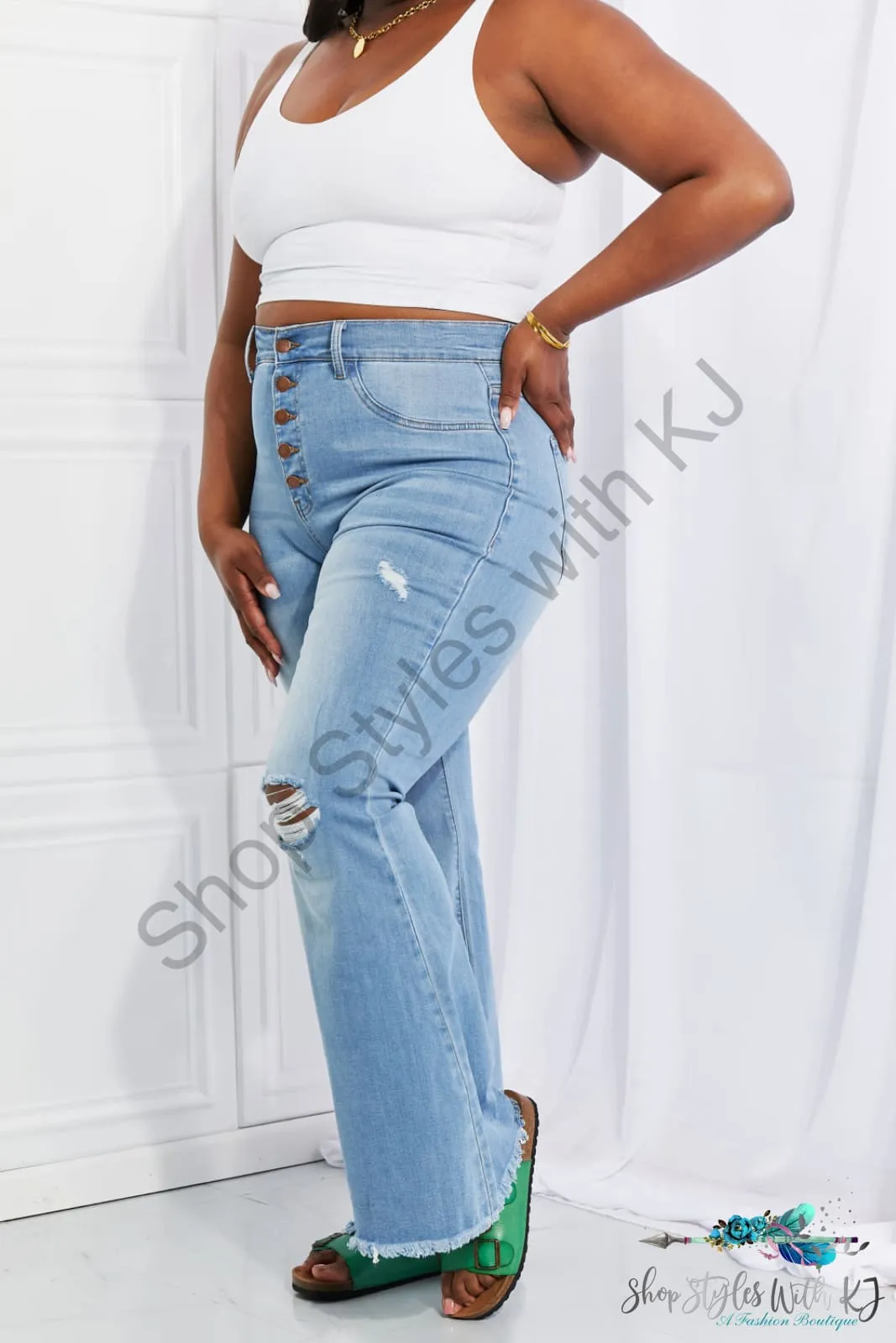 Jess High Rise Button Flare Jeans