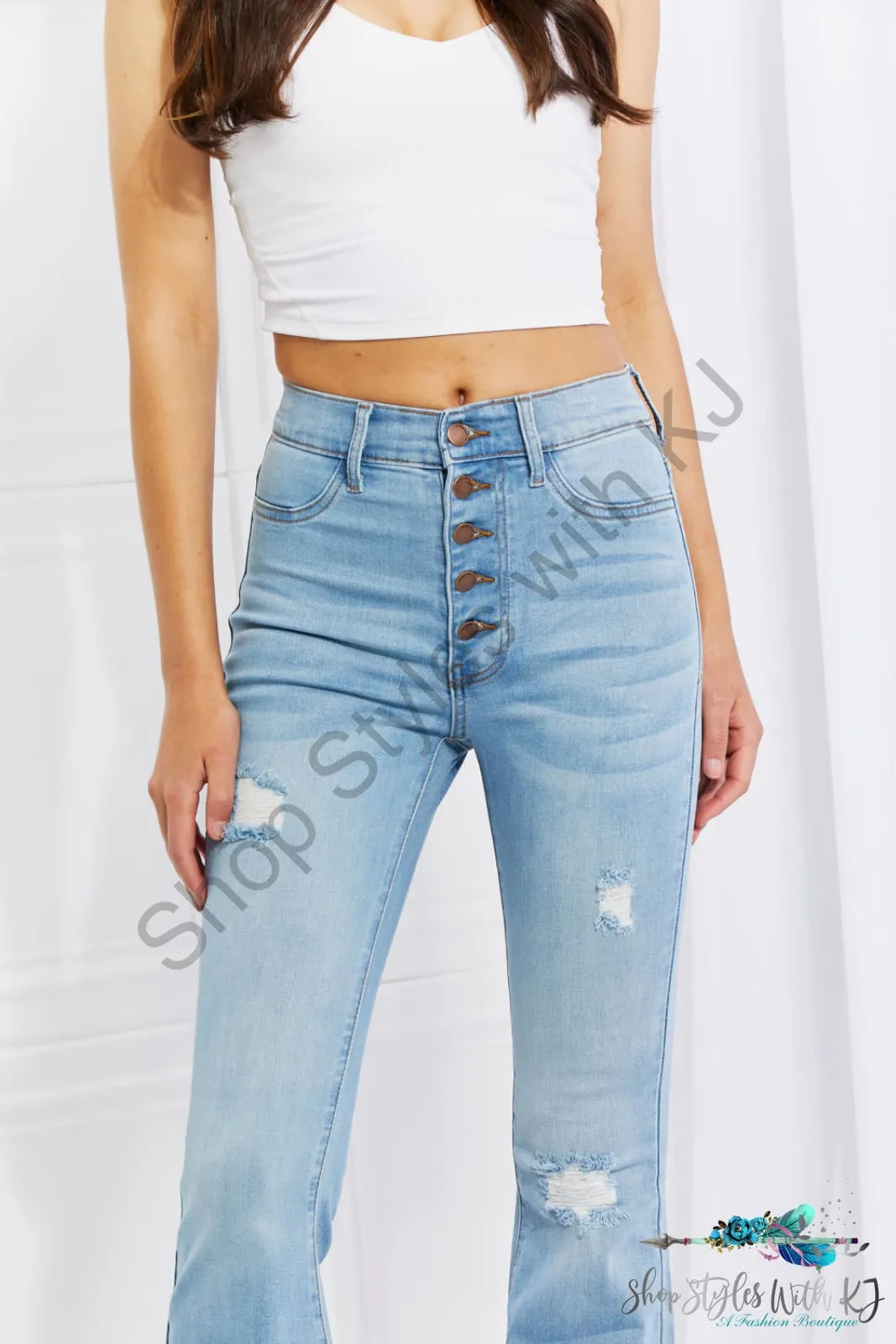 Jess High Rise Button Flare Jeans