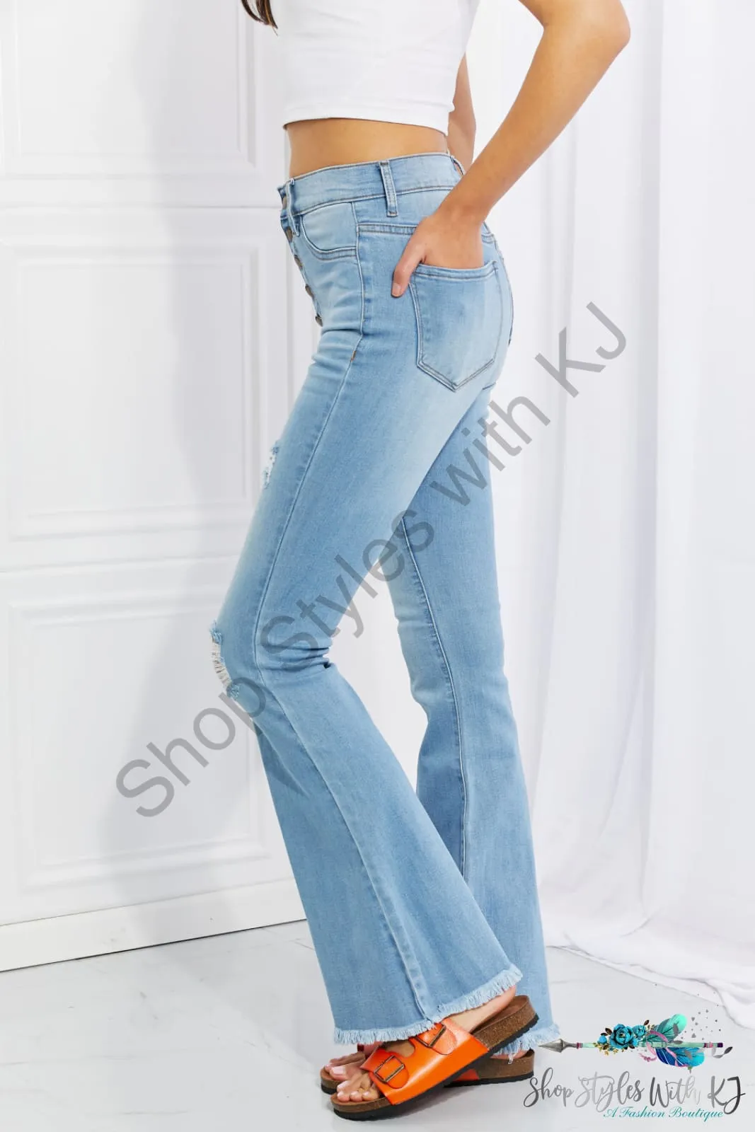 Jess High Rise Button Flare Jeans