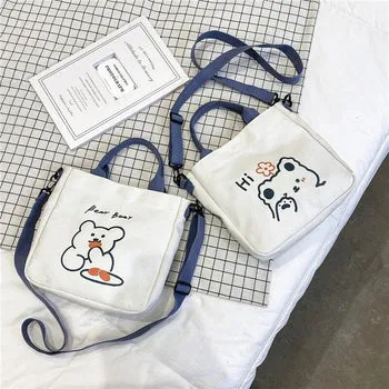 Kawaii Bear Canvas Tote Bag - Kawaii Bag