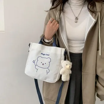 Kawaii Bear Canvas Tote Bag - Kawaii Bag