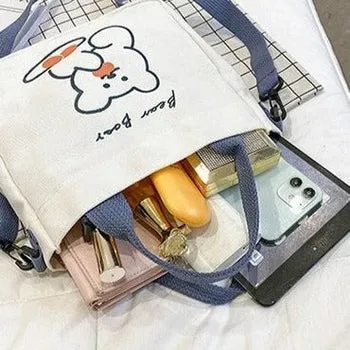 Kawaii Bear Canvas Tote Bag - Kawaii Bag