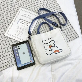 Kawaii Bear Canvas Tote Bag - Kawaii Bag