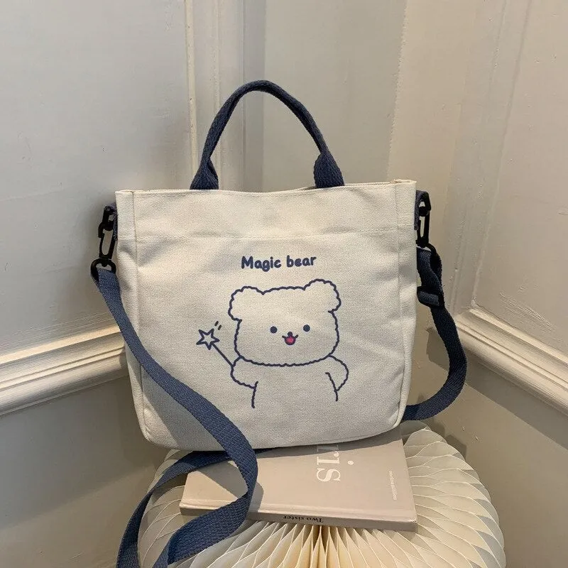 Kawaii Bear Canvas Tote Bag - Kawaii Bag