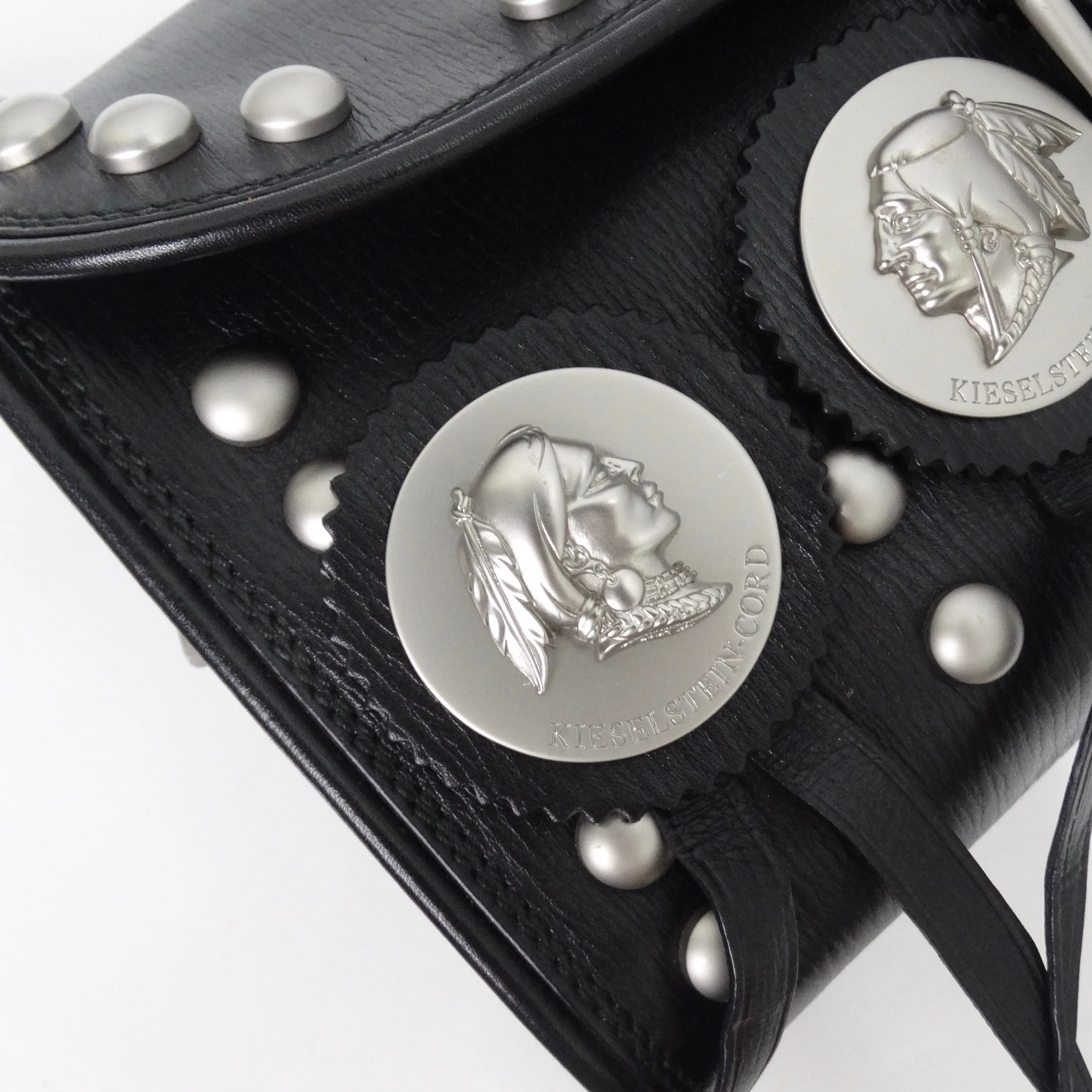 Kieselstein-Cord Black Leather Silver Twin Coin Messenger Bag