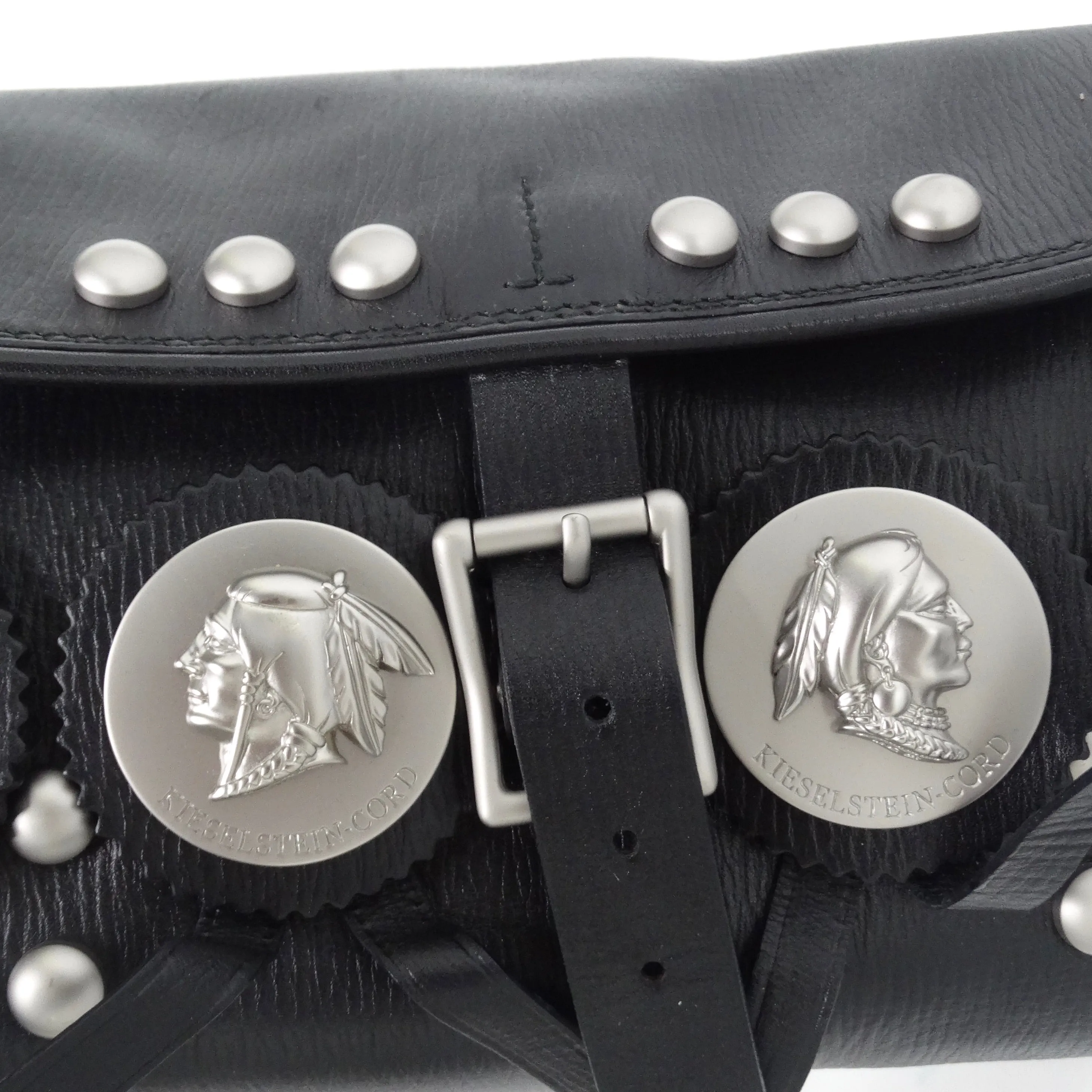 Kieselstein-Cord Black Leather Silver Twin Coin Messenger Bag