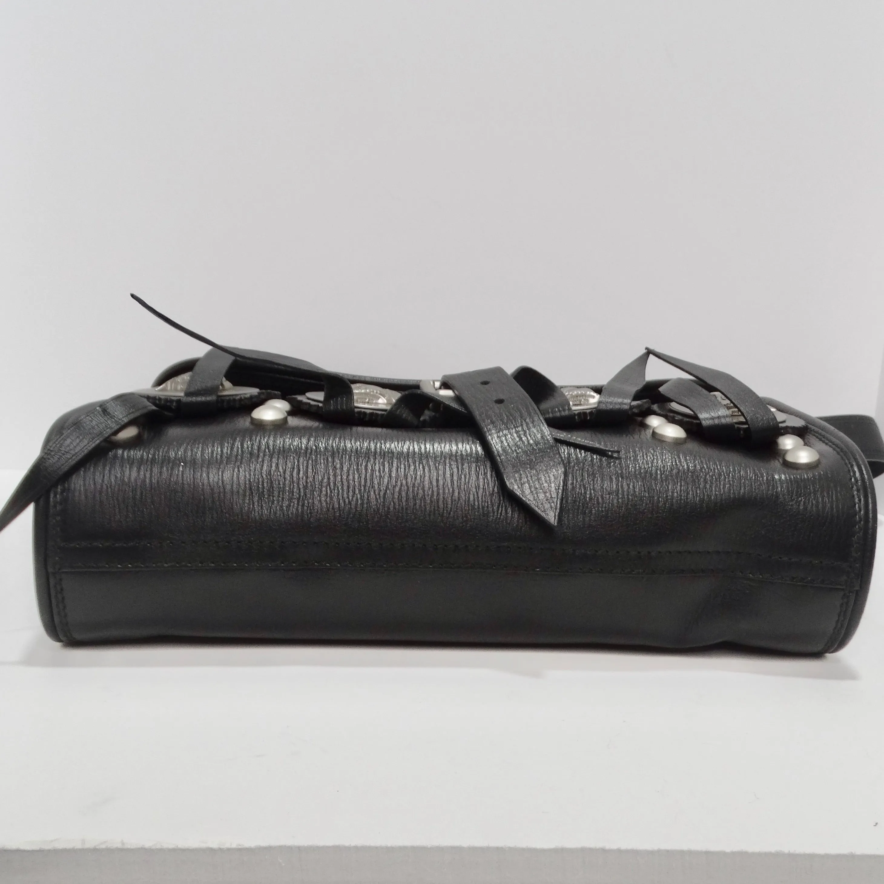 Kieselstein-Cord Black Leather Silver Twin Coin Messenger Bag