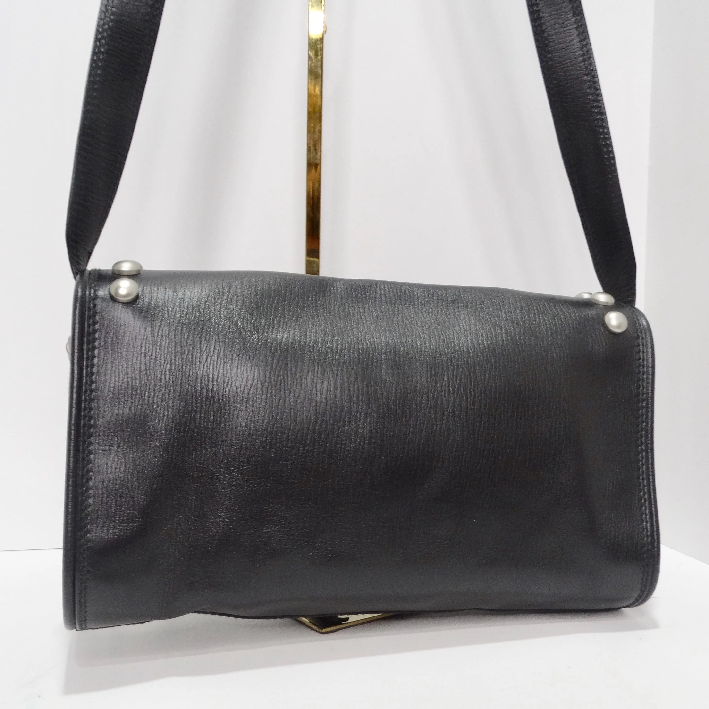 Kieselstein-Cord Black Leather Silver Twin Coin Messenger Bag