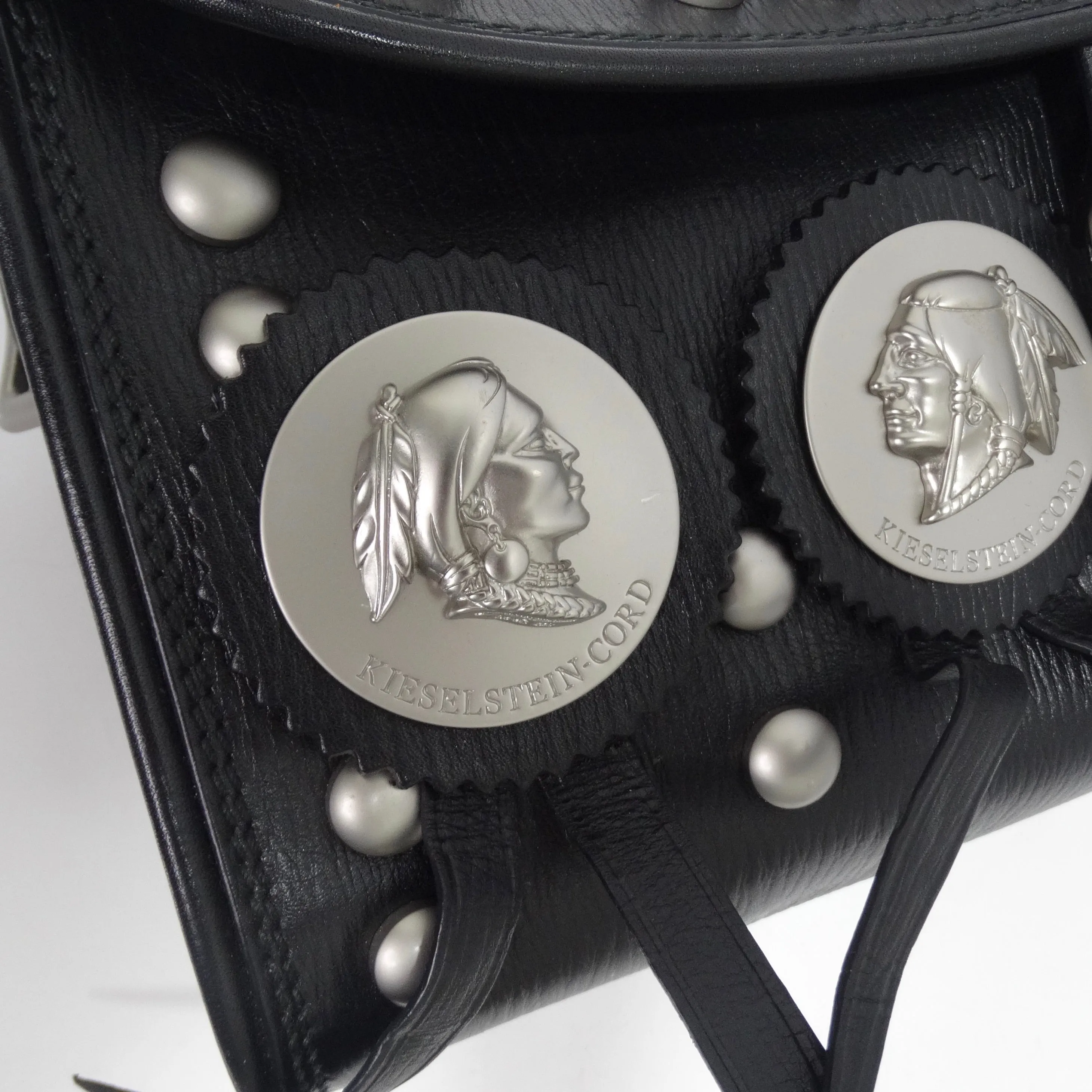 Kieselstein-Cord Black Leather Silver Twin Coin Messenger Bag