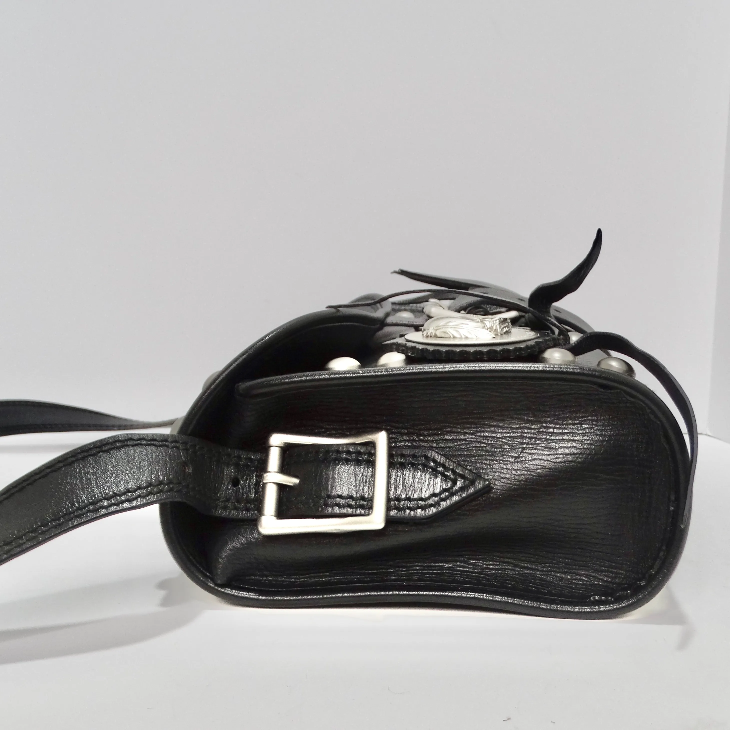 Kieselstein-Cord Black Leather Silver Twin Coin Messenger Bag