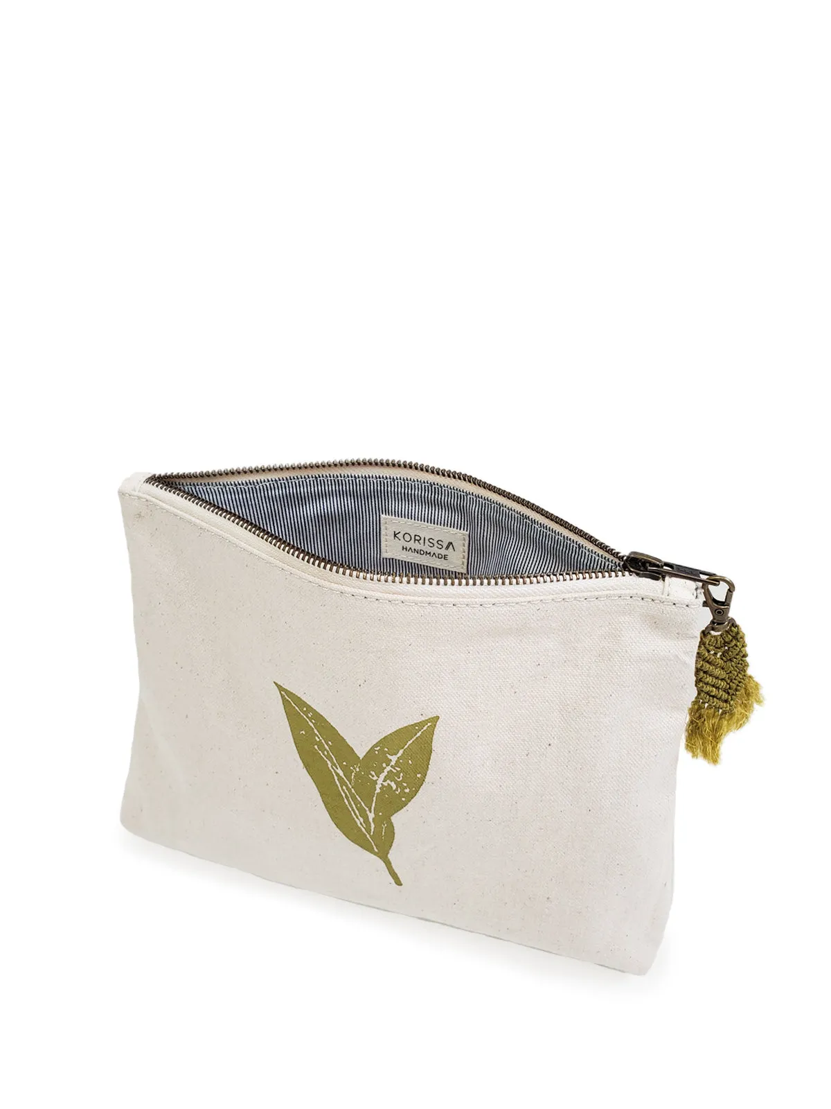 KORISSA Hand Screen Printed Cotton Canvas Pouch - Nature