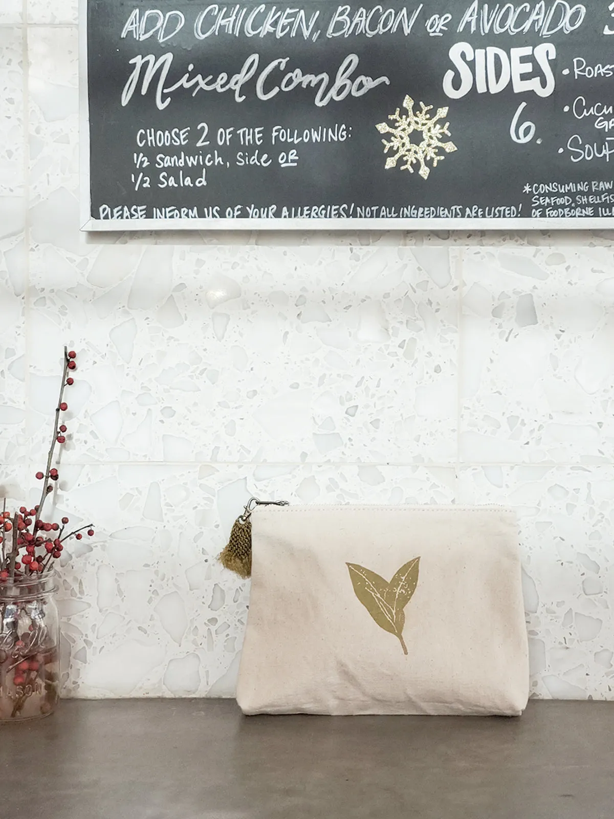 KORISSA Hand Screen Printed Cotton Canvas Pouch - Nature