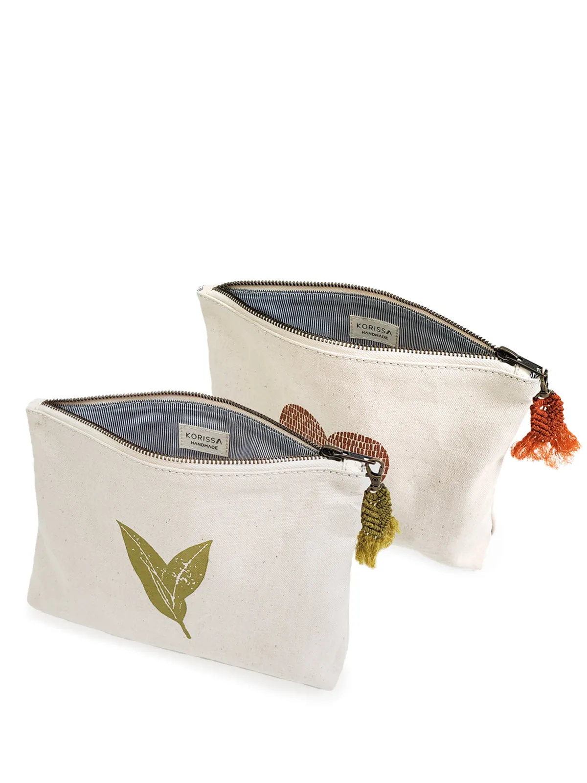 KORISSA Hand Screen Printed Cotton Canvas Pouch - Nature