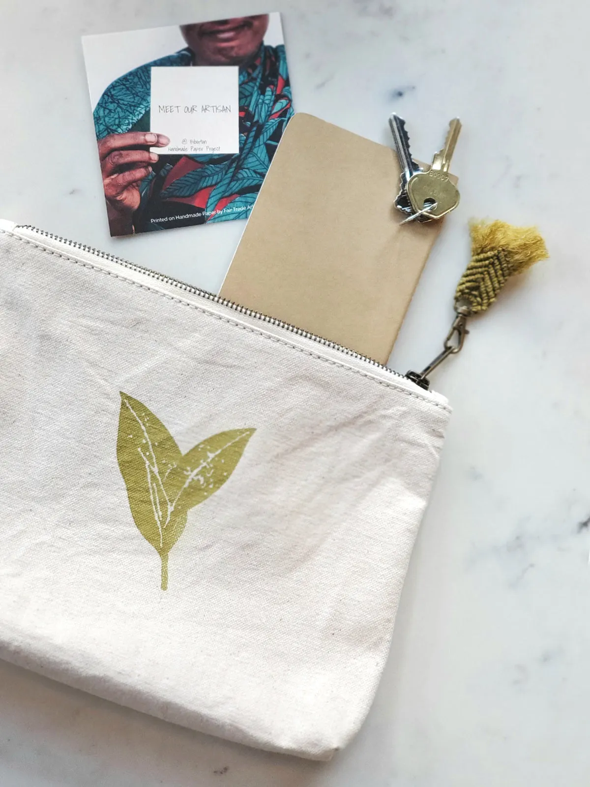 KORISSA Hand Screen Printed Cotton Canvas Pouch - Nature