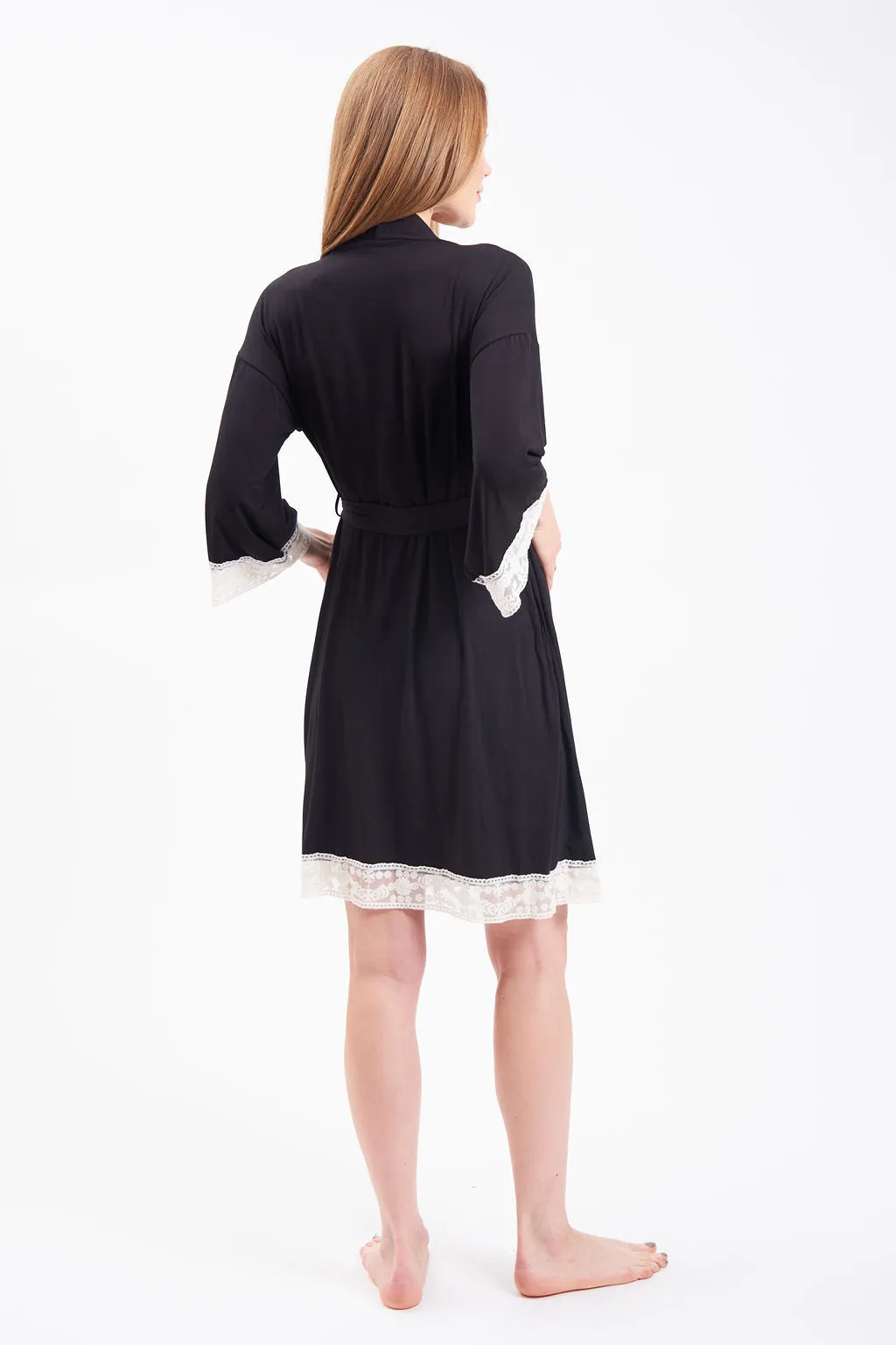 Lace Trim Women's Maternity Robe