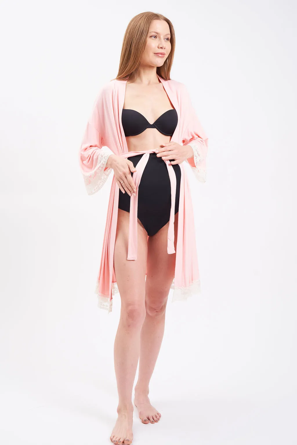 Lace Trim Women's Maternity Robe