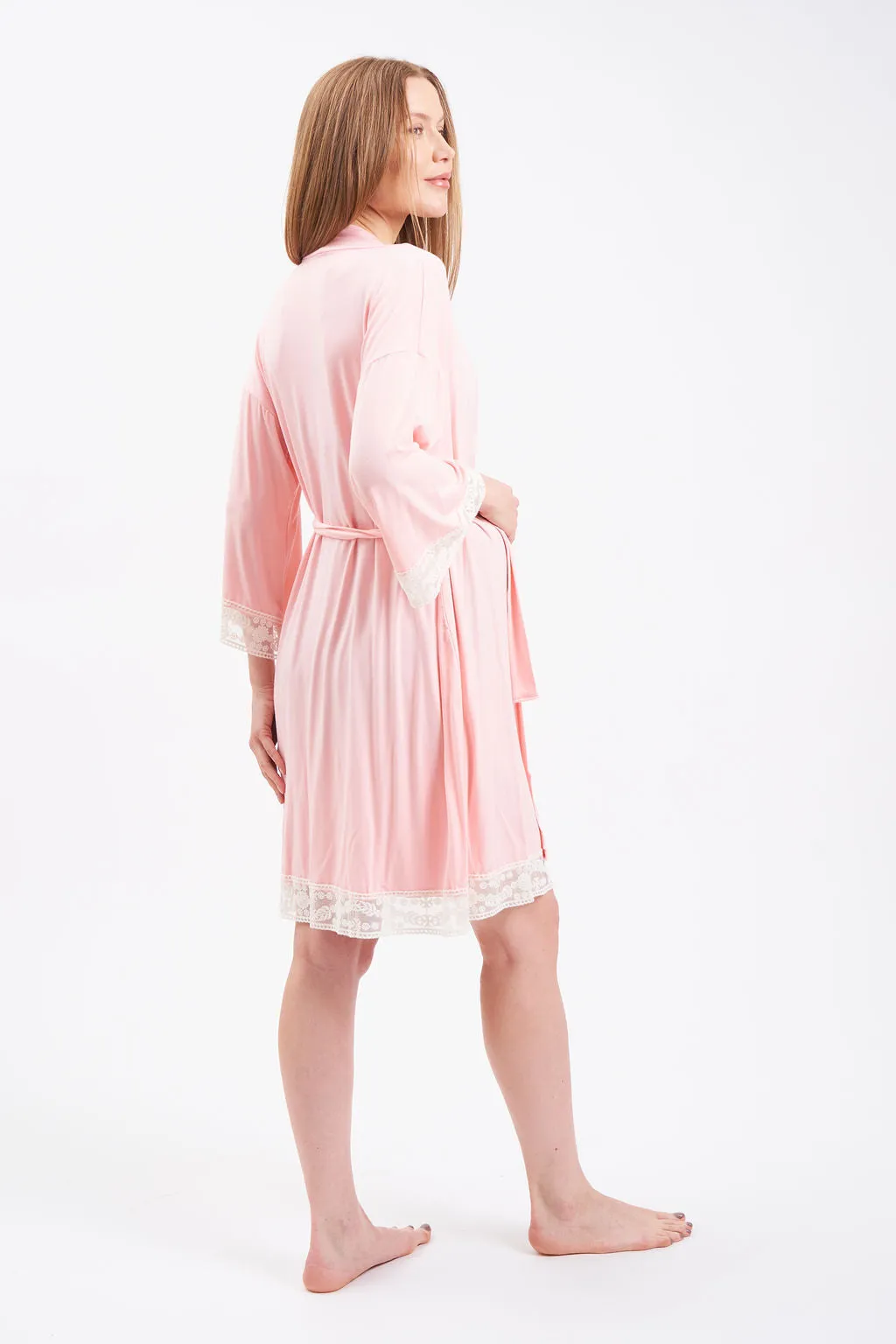 Lace Trim Women's Maternity Robe